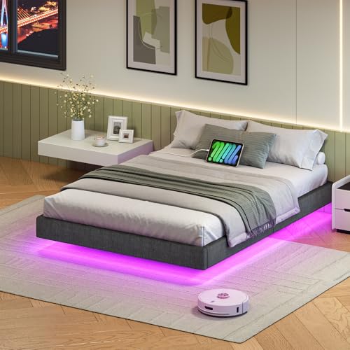 HOOBRO Bett 140 x 200 cm mit Ladestation und LED Beleuchtung, Gästebett,...