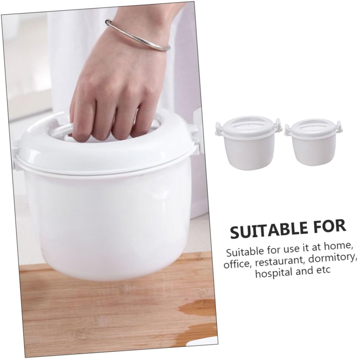 CHILDWEET 2pcs Microwave Rice Cooker Set Food Steamer Pot for of Rice Veggies Noodles Food-grade Plastic White Large Small
