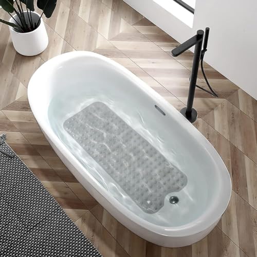 Image of Bathroom Shower Mat Non Slip, Anti Skid Bath Mat with Foot Scrubber & Drain Holes, Waterproof Silicone Bathroom Floor Mat for Bathtub, Shower & Kids Bath Safety (Rectangular)