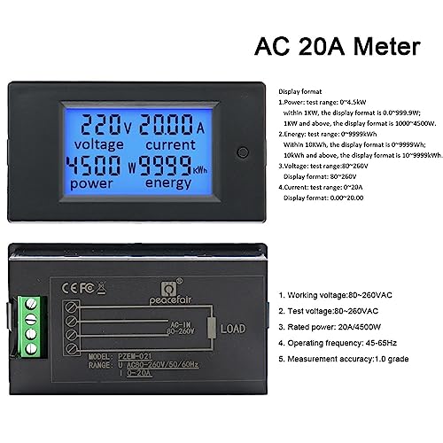 Ampèremètre Voltmetre AC 20A compact pour tableau electrique de maison - 2