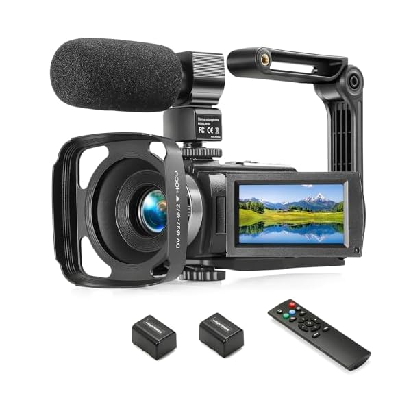 Camcorder FHD 1080P Video Camera for YouTube with 30FPS 36MP 3.0 Inch 270 Degree Rotation LCD, 16X Digital Zoom Vlogging Camera for Beginners with 2 Batteries Microphone, Remote, Stabilizer, Lens Hood