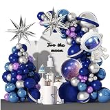Amandir139pcs Space Balloon Garland Arch Kit - Outer Space Birthday Decorations with Blue Purple Sil