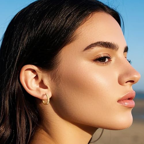 SPOINT Gold Earrings for Women 14K Gold Hoop Earrings for Women Cubic Zirconia Hoop Earring for Womens Hoops Textured Surface with Raised Stripes Wedding Hoops Earring for Women 22mm4