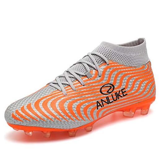 ANLUKE Men's Athletic Hightop Cleats Soccer Shoes Football Team Turf (11 D(M) US Men, Orange/Grey)