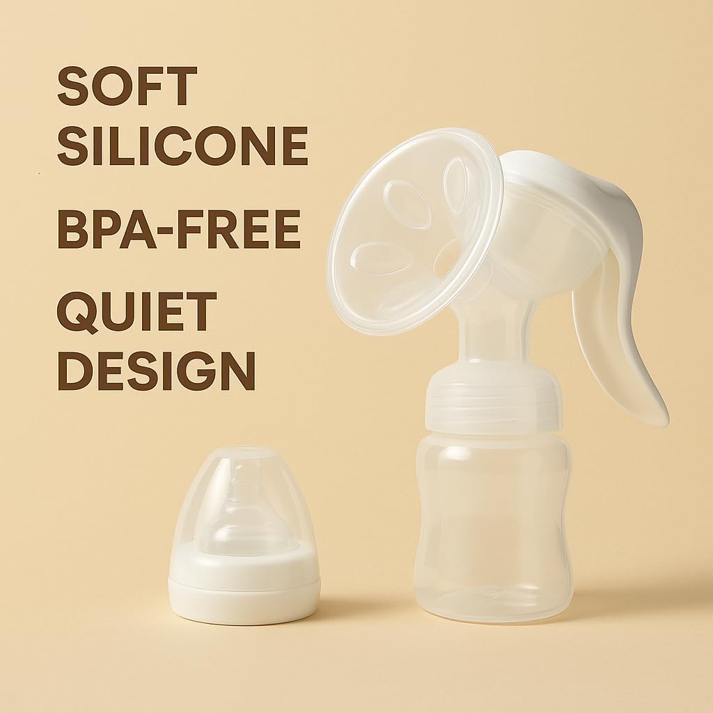 Manual Breast Pump for Breastfeeding – Soft Silicone, BPA-Free, Comfortable & Quiet | Easy to Clean | Complete Bottle & Nipple Set