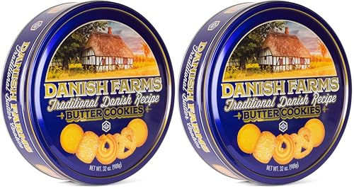 Image of Danish Farms Traditional Butter Cookies, 32-Oz. Blue Cookie Tin, Traditional Danish Recipe Butter Cookies for Dessert or Snack, Large Gift Tin, Retail Pack (Pack of 2)