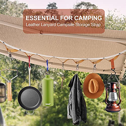 Campsite Storage Strap Camping Accessories, Outdoor Equipment Ten Lanyard Travel Clothesline Camping Essentials with 16 Buckle & 6 Clothespins for Camper Family RV Trailer Travel Tent Hanging Gear