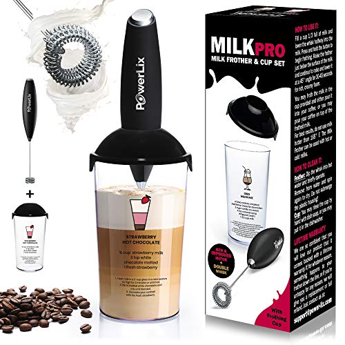PowerLix Milk Frother Handheld Battery Operated Electric Foam Maker For Coffee, Latte, Frappe, Matcha, Drink Mixer With Stainless Steel Double Whisk, Mini Hand Held Machine, Foamer Cup Included PowerLix Milk Frother Handheld Battery Operated Electric Foam Maker For Coffee, Latte, Frappe, Matcha, Drink Mixer With Stainless Steel Double Whisk, Mini Hand Held Machine, Foamer Cup Included