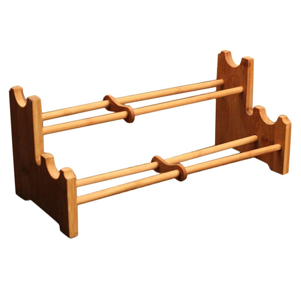 Merishopp 1 Piece Natural Bamboo Tea Cup Holder Drying Drainer Kitchen Display Double Layer-image-14