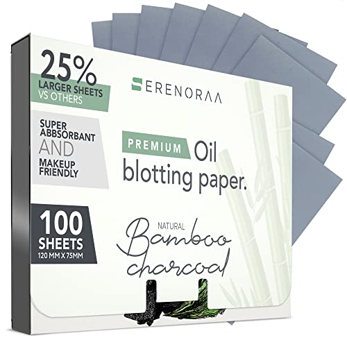 Premium Natural Bamboo Charcoal Oil Blotting Sheets For Face - 1X100 Sheets With Extra Large 5X3" Thick Blotting Paper For Oily Skin - Dispensable Portable Pack - Reduce Skin Acne - Makeup Friendly #TOP20