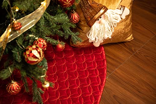 Valery Madelyn 48 Inch Velvet Red Christmas Tree Skirt Decorations With Bow Tie Design, Minimalist Holiday Party Christmas Tree Decor #TOP3