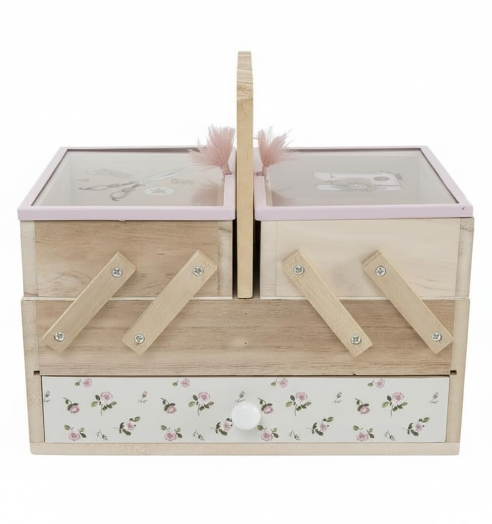 Caja Costurero Madera Abatible con Cajón 20x11 cm