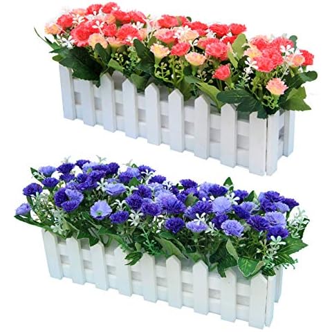 Flikool 2pcs Clavel Artificial con Cerca de Madera Cover