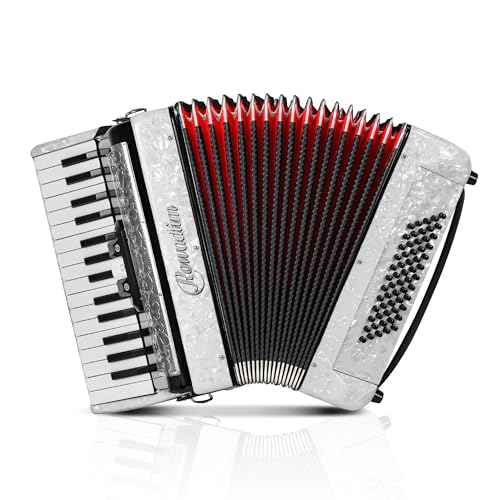 Accordion - 30 Key 60 Bass Professional Keyboard with Backpack & Strap, Ideal for Beginners, Adults, Students & Music Lovers (White)
