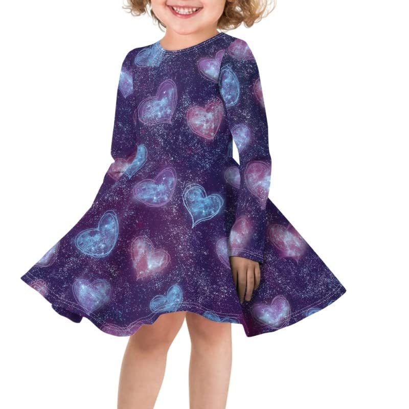 AmzPrint Colorful Cartoon Toddler Baby Girl Love Heart Print Dress Princess Long Sleeve A-Line Birthday Dress for Girls 3T3