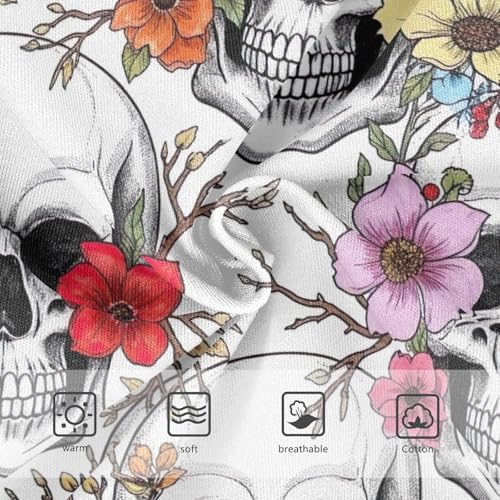 Kids Underwear, White Skull Colorful Flower Toddler Panties, Cotton Underwear Girls, 2T–8 Years3