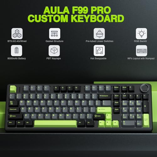 AULA F99 Pro Wireless Mechanical Keyboard with Knob,Creamy Sound,Tri-Mode BT5.0/USB-C/2.4GHz Hot Swappable Keyboard,Gask - Additional View
