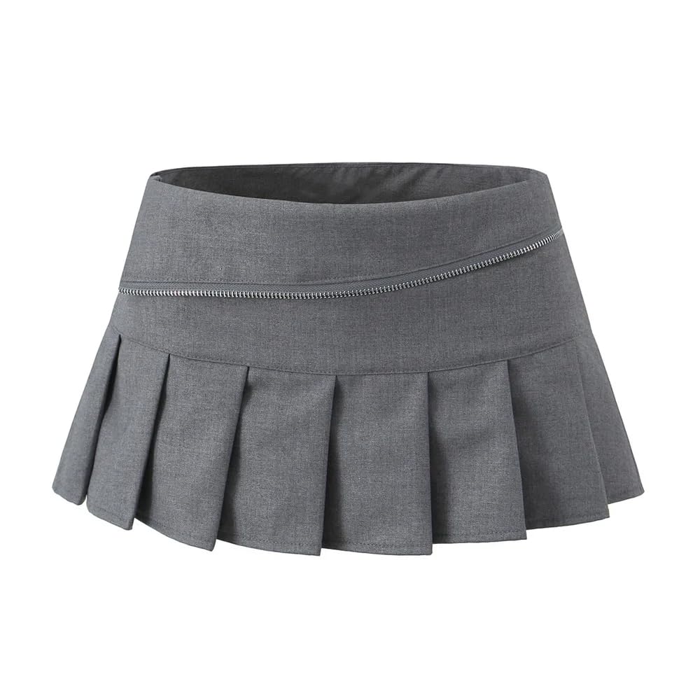 OFFSUM Faldas Cortas Mujer -Minifaldas De Verano para Mujer, Faldas Plisadas Sexis De Moda De Estilo Coreano, Cintura Alta con Cremallera, Ropa De Fiesta, Vestido Elegante Y Sencillo De Color Sóli