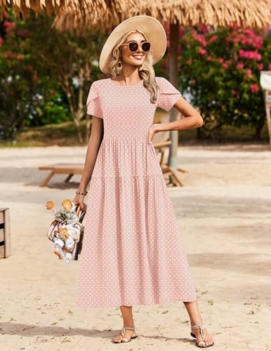 Image of Zeagoo Summer Dresses for Women 2026 Maxi Bohemian Floral Short Sleeve Long Dress Casual Flowy Tired Beach Sundress