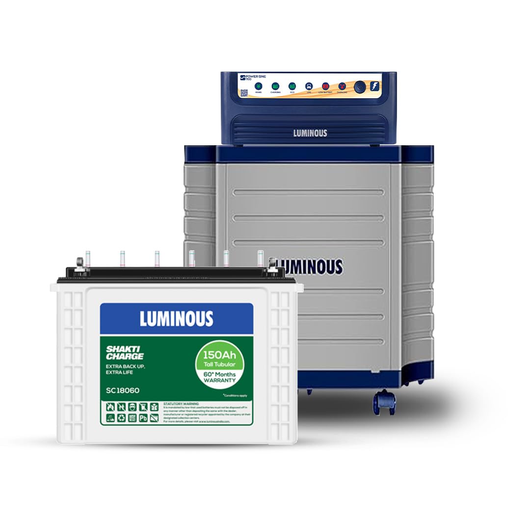 Luminous Inverter & Battery Combo with Trolley (Power Sine 1100 Pure Sine Wave 900VA/12V Inverter, Shakti Charge SC 18060 Tall Tubular 150Ah Battery with Trolley) for Home, Office and Shops-image-42