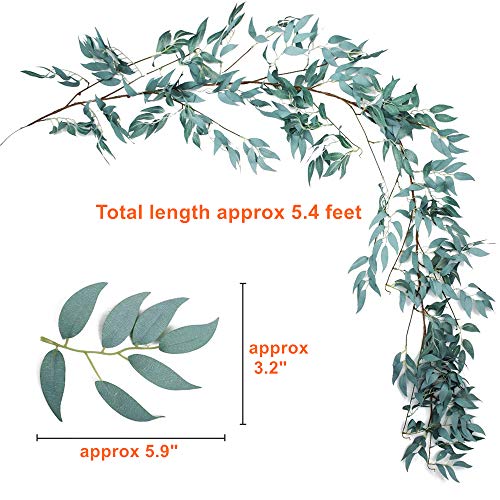 LJDJ Gray Green Leaf Garland Decorations - 5.4 Feet Artificial Silk Fabric Willow Plant Leaves Vines Twigs Garland String Wedding Decor Jungle Luau Safari Party Supplies Faux Greenery Crowns Wreath - Thumbnail 3