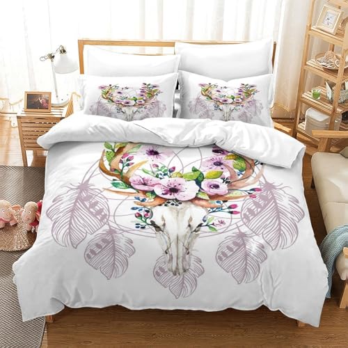 Housse de couette fermeture éclair crâne de cerf fleuri résistante 140x200 - 3