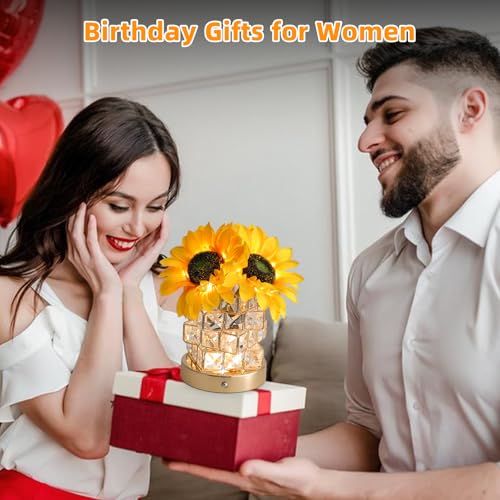 Image of Birthday Gifts for Women,Sunflower Flower Touch Lamp,Rechargeable Cordless 3-Colour Dimming Small Night Light for Festival,Restaurant,Bedroom Housewarming Gifts for Mom