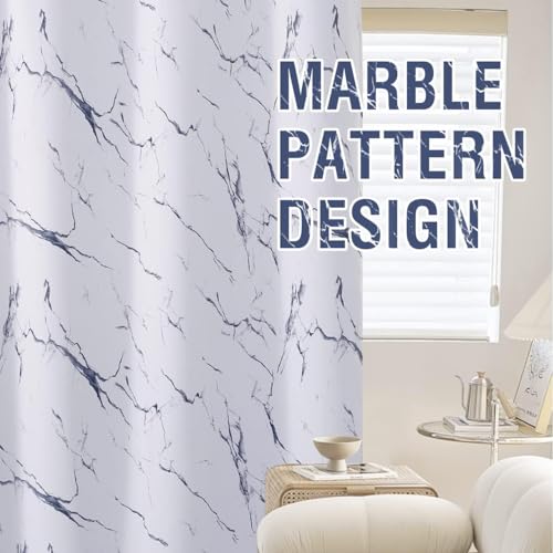 Image of BFAM Marble Print 100% Blackout Curtain with Black Linning at Back,Blue Marble Print Curtains for Living Room /Bedroom Thermal Insulated Energey Saving 10 Feet Pack of 1 Curtain