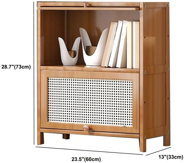 CraftThink Wooden Bookshelf, 2 Tier Bamboo Light Brown Bookshelf Modern Standard Bookcase Rectangle Shelves with Doors for Bedroom,Office,Kitchen,Living Room (23.5" L x 13" D x 28.7" H)