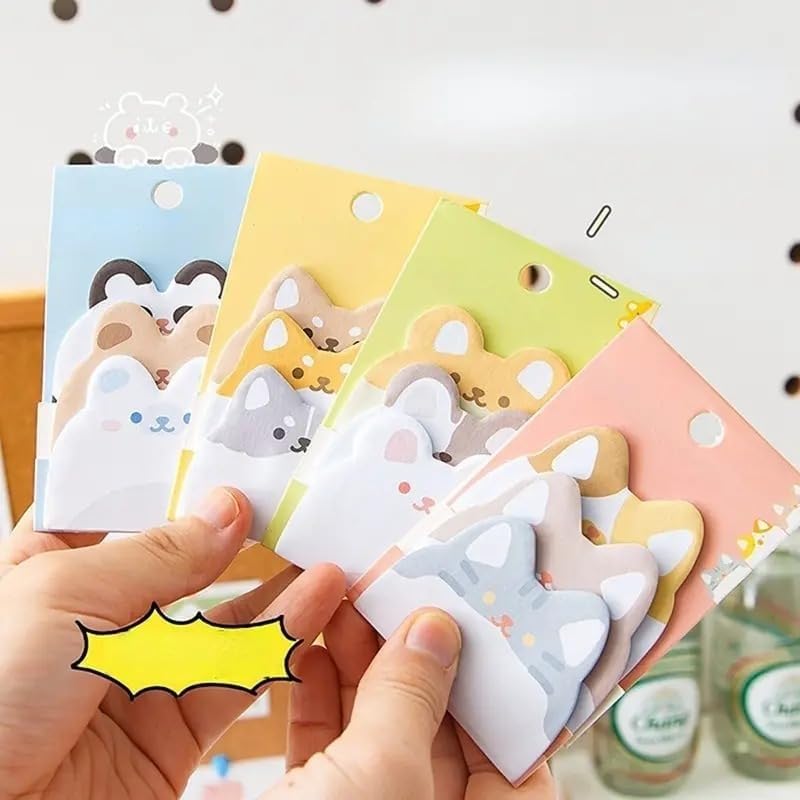 KmCho Zoo Character Sticky Note Pads - Self-Stick Notes for Study, School & Office Use - Colourful Memo Pads for Students & Kids 180 Sheets - Multicolour (Set of 4) 2