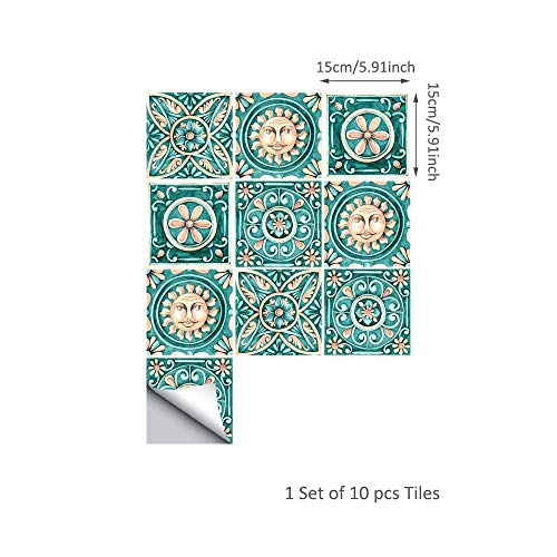 Self-Adhesive Wall Tile Decals, Peel And Stick Tile Stickers, Waterproof Backsplash Stickers For Kitchen Bathroom Decor, 6X6Inch 10Pcs, Majolica Green 27 #TOP4