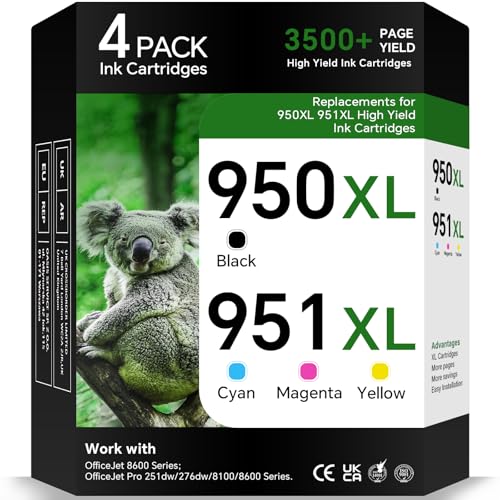 Image of 950XL and 951XL Ink Cartridges Combo Pack Compatible for HP 950 951 Ink Cartridge (Black, Cyan, Magenta, Yellow) 4-Pack Work with OfficeJet Pro 8600 8610 8620 8100 8630 8640 8660 76DW 251DW Printer