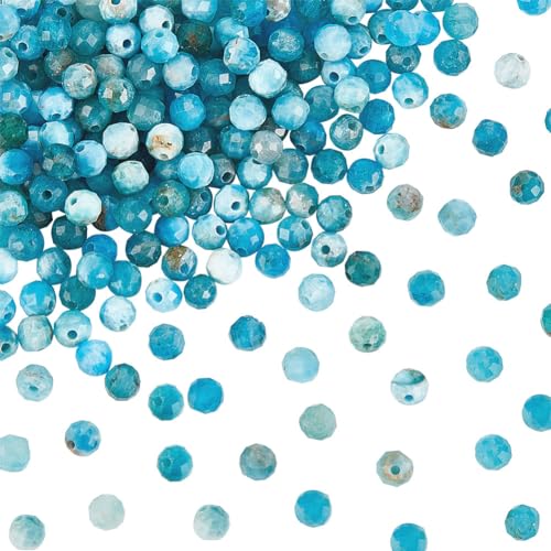 OLYCRAFT 226pcs Perles Apatite Bleue Facettes Rondes Fabrication Artisanat