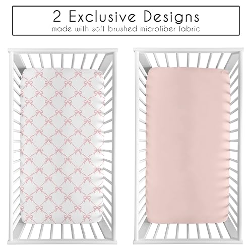 Image of Sweet Jojo Designs 2-Piece Baby Crib Sheets Set (Pink Bows) for Girls, Infant Nursery, Toddler Room - Fitted, Standard Size (Blush and White Bow for The Ballerina, Ballet Dancer, Princess Collection)