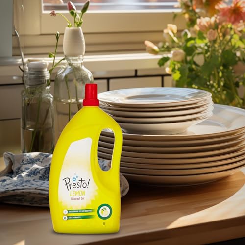Image of Amazon Brand - Presto! Dishwash Gel Jar | Lemon | 2 Litre | Safe on Hands | Grease Cleaner For All Utensils