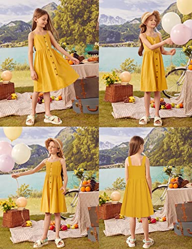 Arshiner Girls Dress Sundress Summer Casual Dresses Short Sleeves Dresses Yellow 11-12 #TOP4