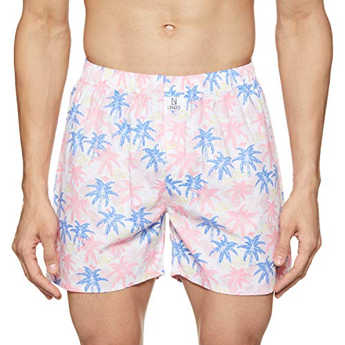 Image of Longies Men's Regular Printed Boxer Shorts (LGBOXPO2V001 Floral Pink /Fish Blue Medium)