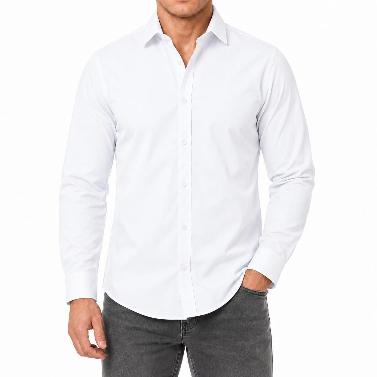 Redbridge Camicia da uomo basic, a maniche lunghe, vestibilità moderna, colletto a