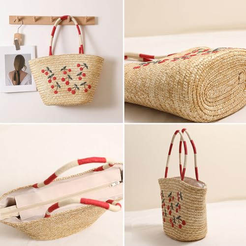 Bolso Tote de Paja Artesanal con Bordado de Limón miniatura 3
