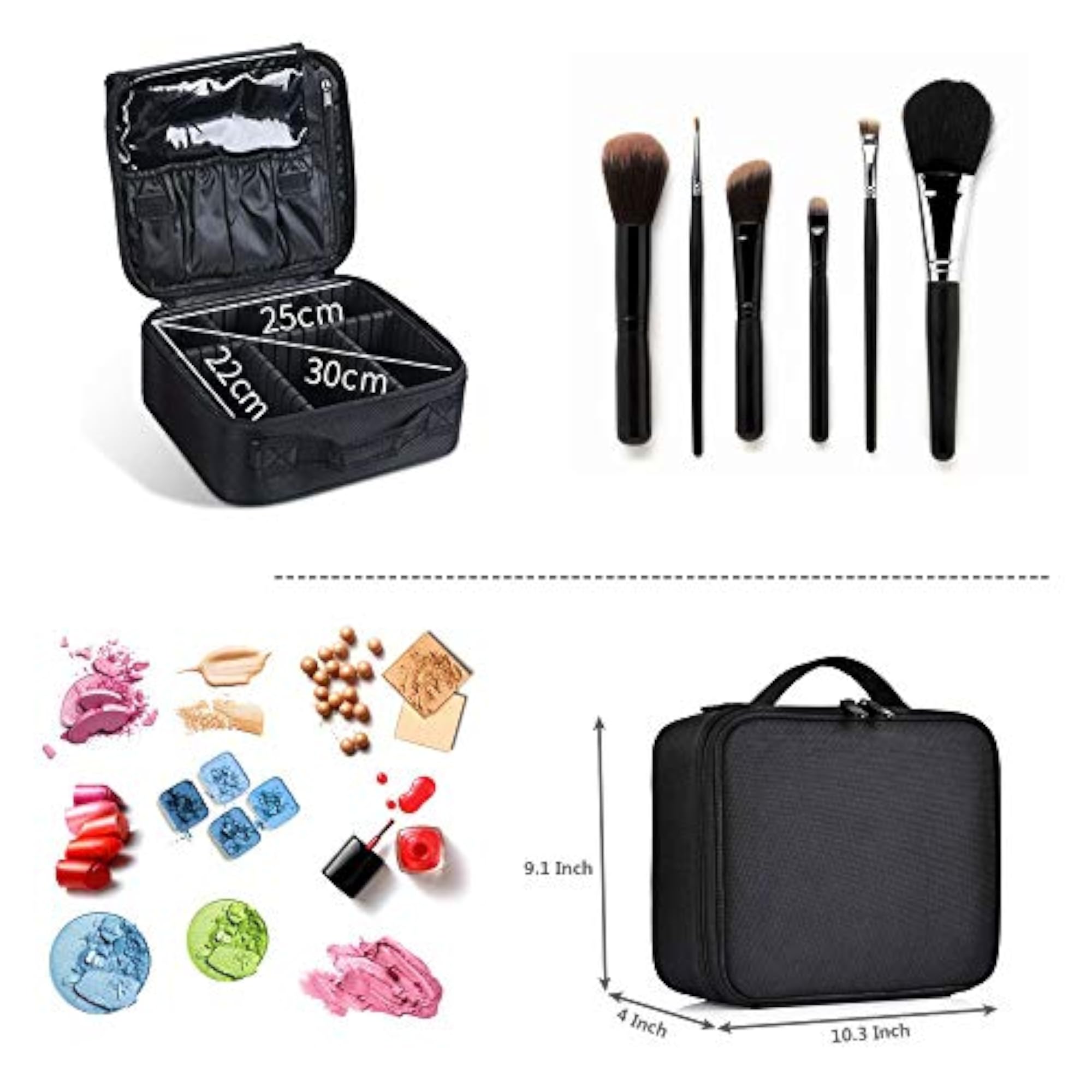 Makeup Train Case, Portable Organizer with Adjustable Dividers