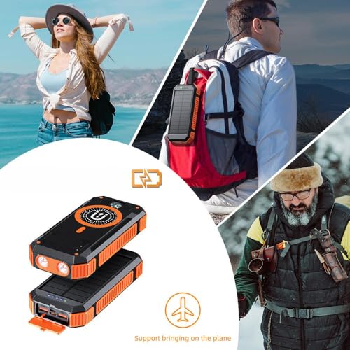 Image of LRSA Solar Power Bank, 40000mAh, Magnetic Wireless Charging, with LED Flashlight and Compass, for Camping (Green)