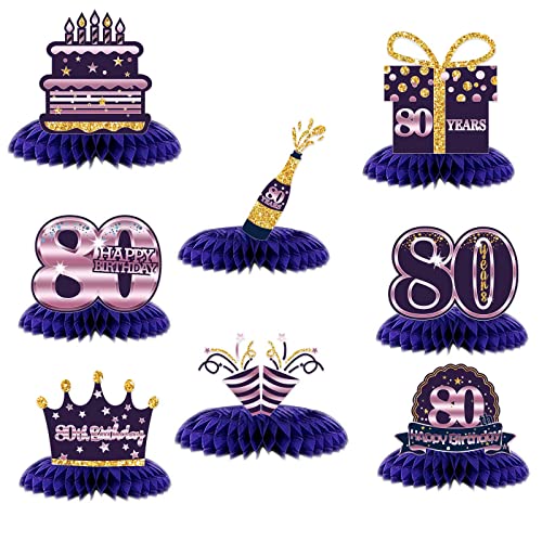 COOSOAR Happy 80th Birthday Purple Golden Honeycomb Centerpieces 8x80cm Table Decorations for Woman Man Anniversary Birthday Party Supplies