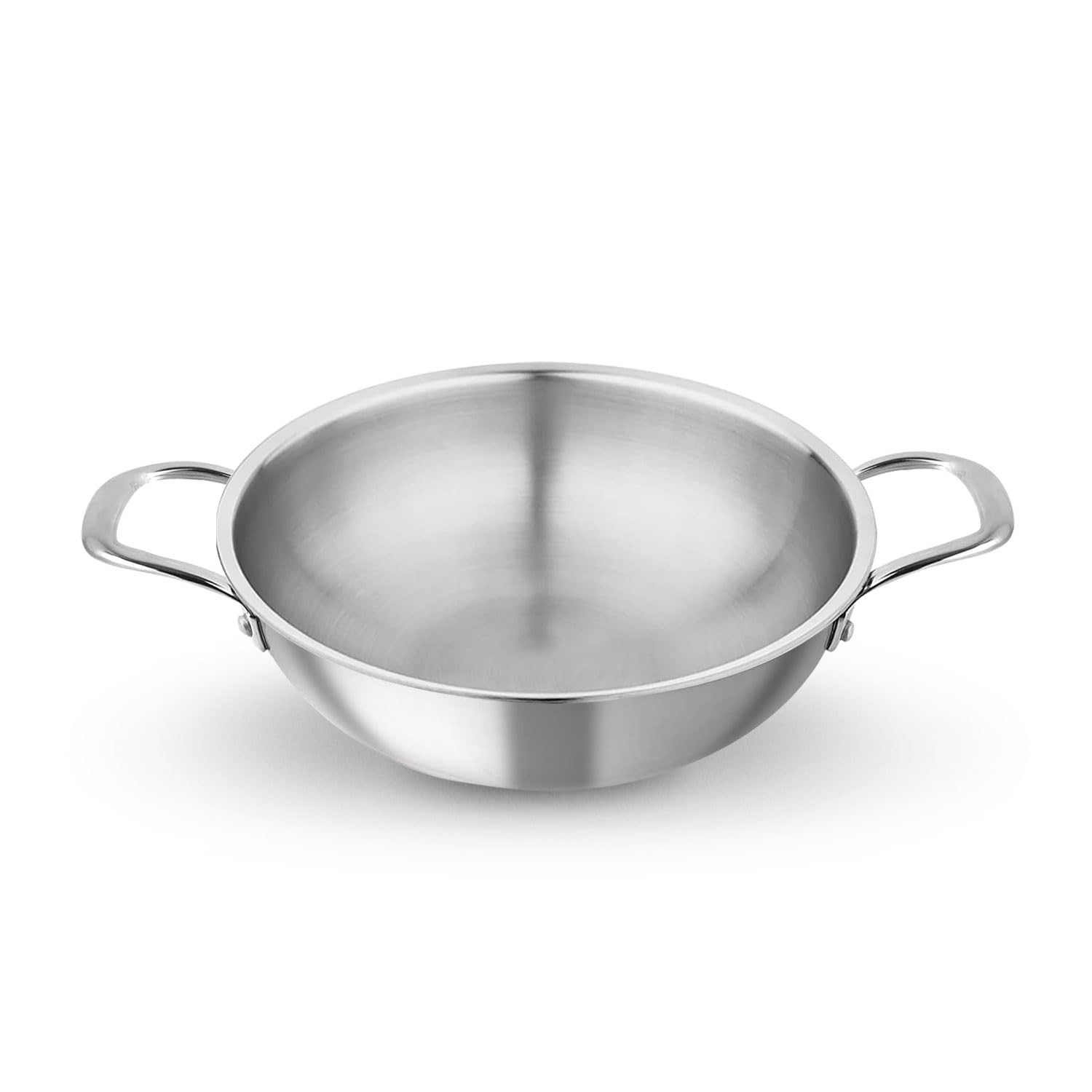 Kichera Triply Stainless Steel Kadai Without lid | 20cm/7.8 inch, 1.5Ltr, 1.3kg| Smooth Finished Flat Base Induction Deep Fry Kadhai |Ideal for All cooktops Cookware | 3 Layer Kadai for Cooking
