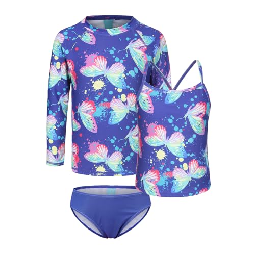 Image of Girls 3 Piece Swimsuits Set Long Sleeve Rash Guard for Girls Tankini Bathing Suits Beach Swimwear 3-16 Years