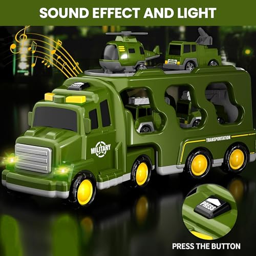 Image of Kidology 5-in-1 Friction-Powered Military Army Truck Toy Set with Music - Montessori Educational Transport Carrier Vehicle Toy for Boys & Girls, Fun Birthday Gift for Kids Ages 3+