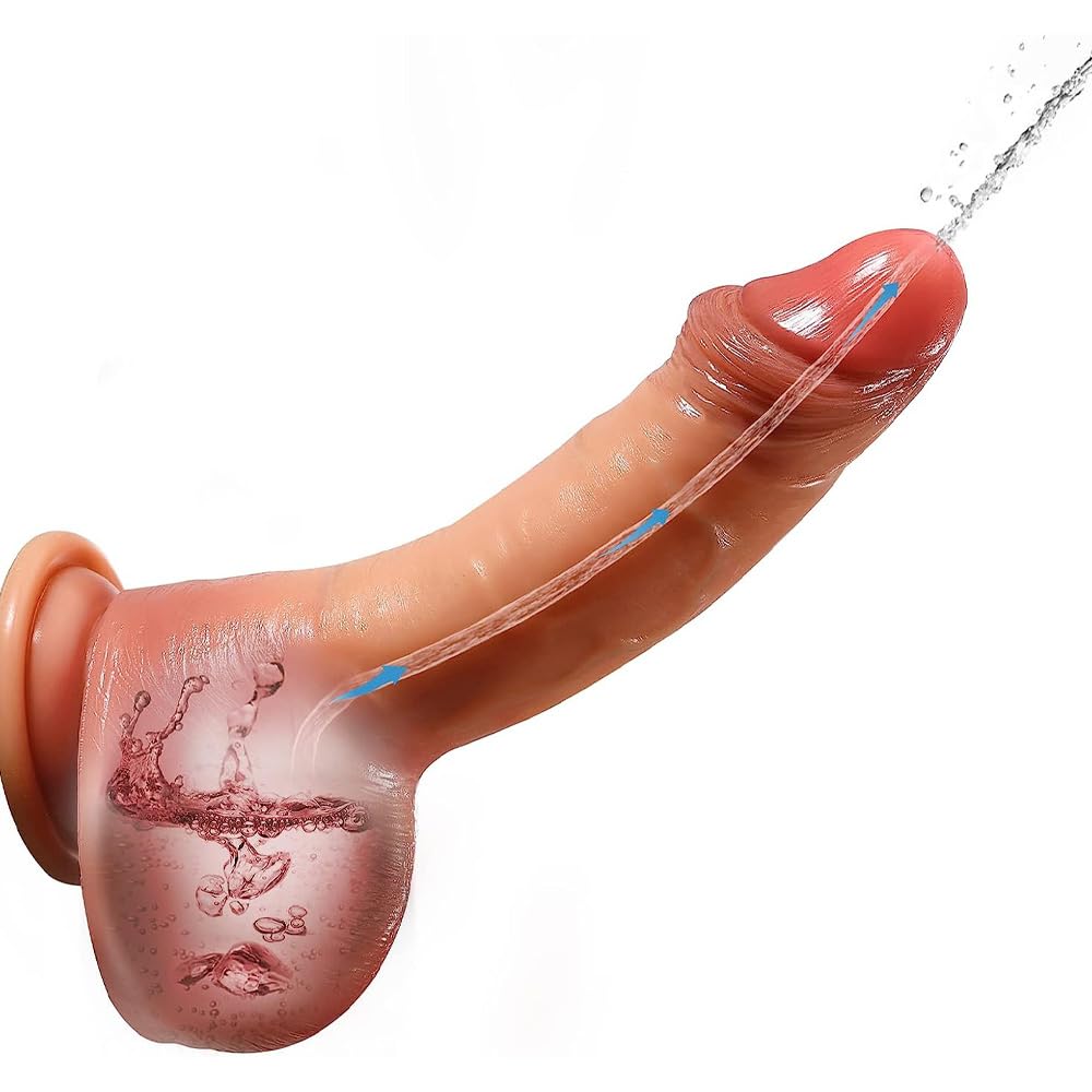 6.9" Real Squirt Dildo Movable Foreskin Silicone Strap-On Strong Suction Adult Toy Beginners