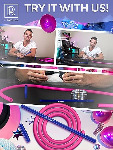 Image of M. ROSENFELD Pink Hookah Hose with Blue Mouthpiece - Premium 60 inch Long Silicone Water Pipe Hose - Washable, with 15 inch Aluminum Easy-Grip Mouthpiece - Hookah Hose Pink - Won't Rust or Ghost Hooka Hose Silicone