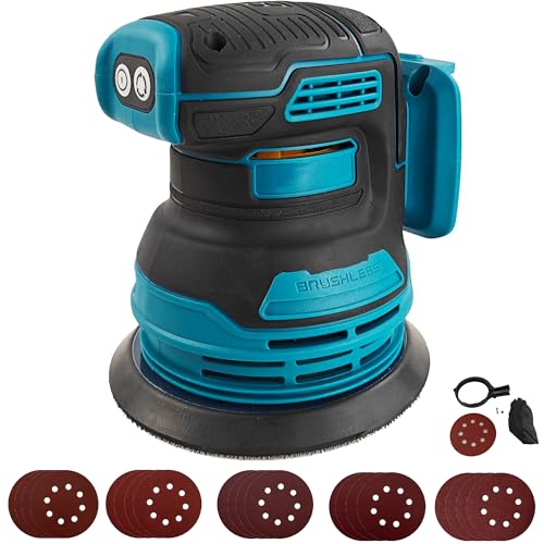 Bürstenloser Exzenterschleifer für Makita 18 V Akku 125 mm Akku-Exzenterschleifer mit 20 Stück 125 mm Schleifpapier 3-Gang-Rotation 8 Löcher