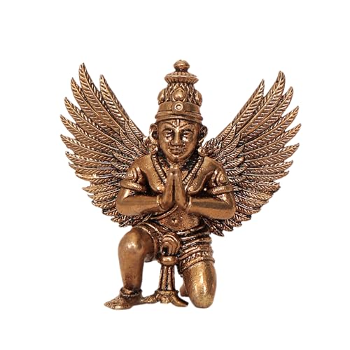 Image of Brass Garuda Idol Mini Murti for Home Temple, Office & Car Dashboard | Garuda Statue for Vishnu Pooja, Spiritual Decor & Gifting