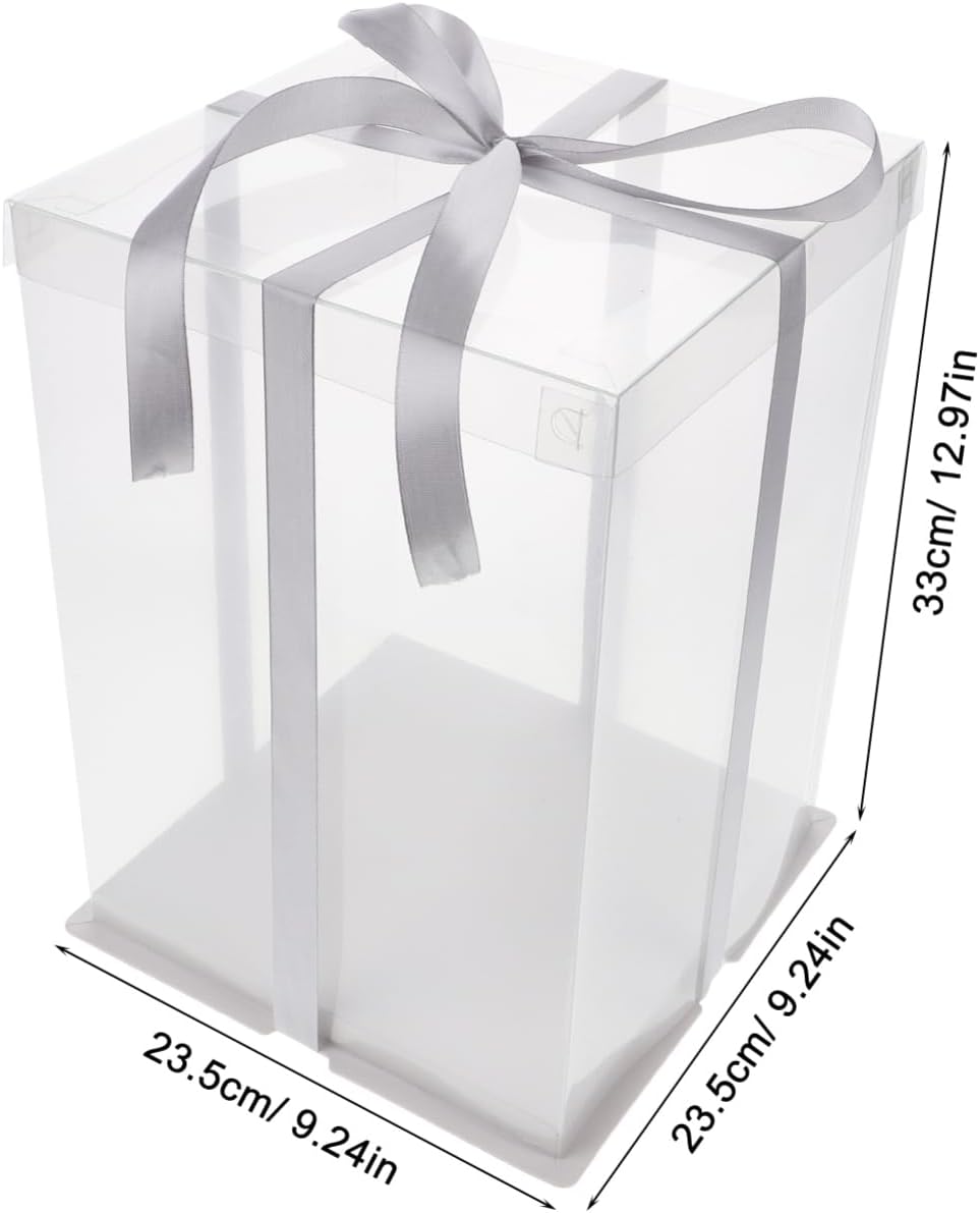 Cabilock 4pcs Transparent Cake Packing Box High-dome Birthday Cake Carrier Ribbon Colors for Storing and Transporting and Desserts